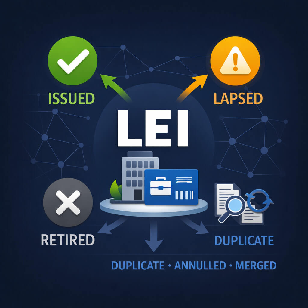 Straipsnis, paaiškinantis, kodėl LEI statusas yra svarbus, įskaitant išduotus, pasibaigusius, nutrauktus ir išimtinius statusus LEI sistemoje